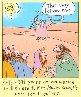 Cartoon Mrs Moses wandering in desert